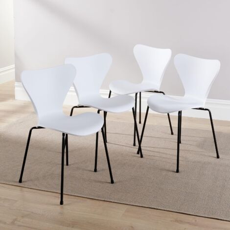 Set 4 Dining Chairs Curved White Iron Tube Legs PP Seat Retro Diner Furniture