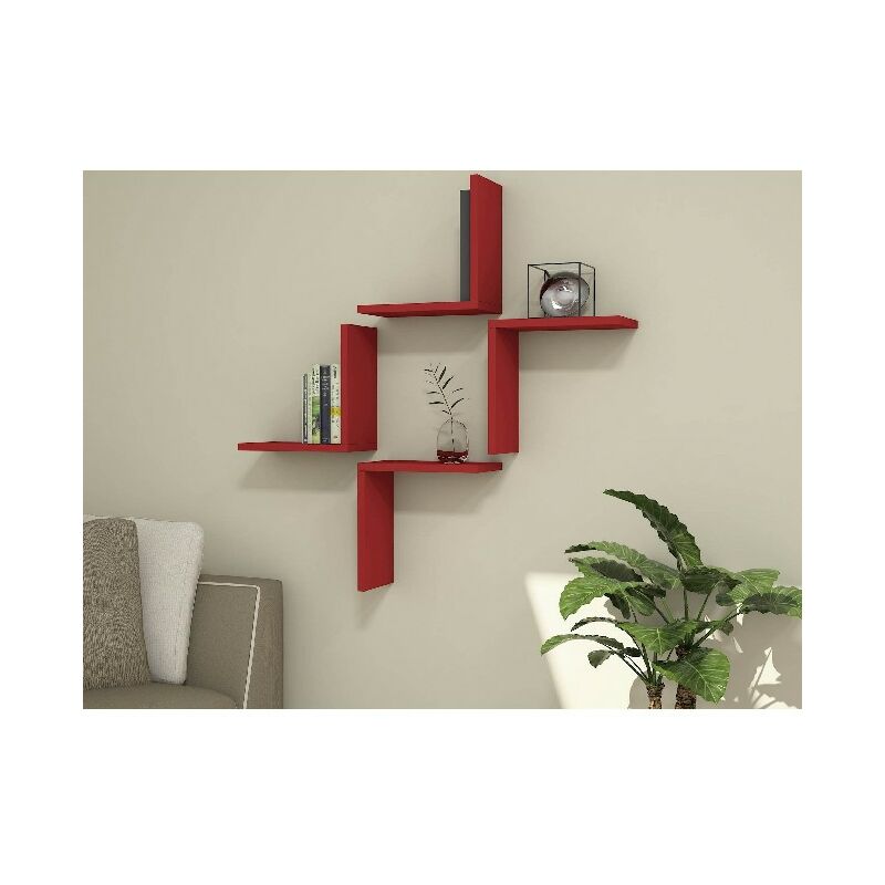 

Set 4 Estante Alfa Flotantes, de Pared, para Libros - para Salon, Oficina - Rojo en Madera, 30 x 16 x 30 cm