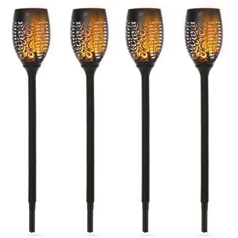 Set 4 Faretti Solari da Giardino Ø12x72 cm in Plastica Nero