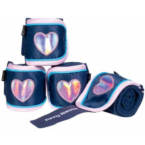 Set 4 Fasce in pile antipilling per cavalli pony e shetty modello Funny Horses: 100 cm, blu scuro 6900
