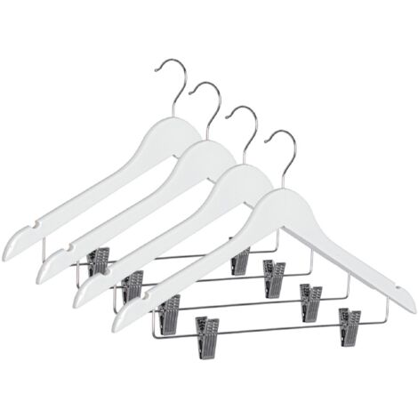 Set 4 gruccia "Dress" con clip in legno e acciaio -Bianco