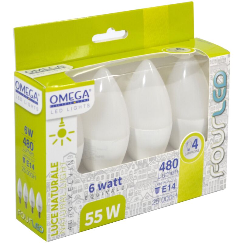 Omega - candela led: Set in scatola 4Pz C37-6W
