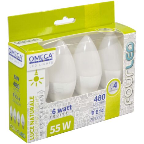 SET 4 LAMPADINE A LED LUNGA DURATA ''CANDELA'' 6W 4000K 480LM E14