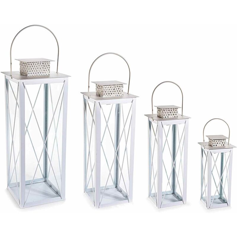 Image of Gruppo Maruccia - Set 4 lanterne portacandela in metallo bianco