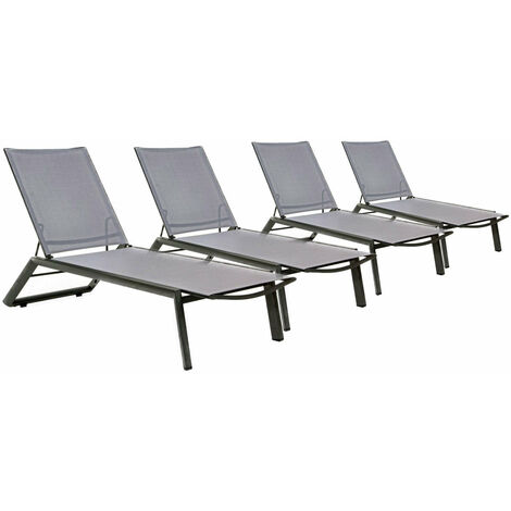 Set 4 Lettini Prendisole da Giardino 67x194x95h cm Cruise con Ruote Antracite