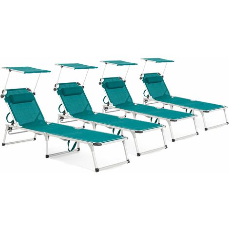 Set 4 Lettini Prendisole da Giardino con Tettuccio 58x193x76 cm in Alluminio Cayo Ottanio