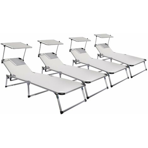 Set 4 Lettini Prendisole da Giardino Pieghevole 193x59x30 cm in Alluminio e Textilene Avorio