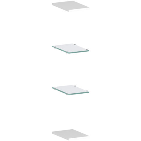 Set 4 Mensole 2 in Vetro e 2 in Melaminico 20x1,6/0,5x27 cm Maruska Bianco Lucido