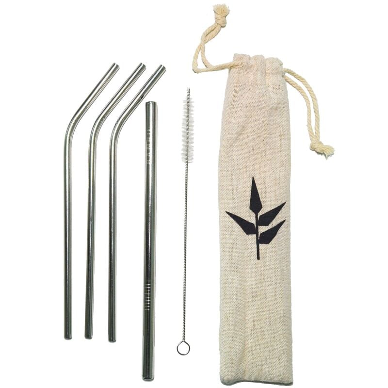 

Set 4 Pajitas de Acero Inoxidable Reutilizables, 1 Limpiador y 1 Funda Banbu