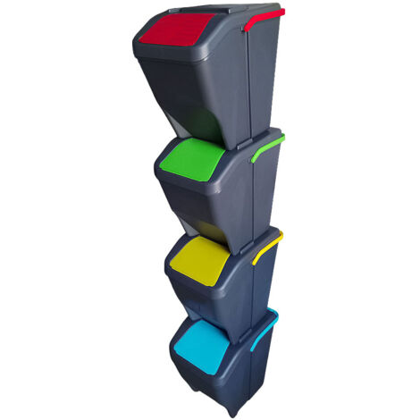 Set 4 pattumiere  da cucina per la raccolta differenziata sovrapponibili e modulabili componibili contenitori rifiuti con manico e apertura coperchio  colorati bidoni capienti 25lt cadauno