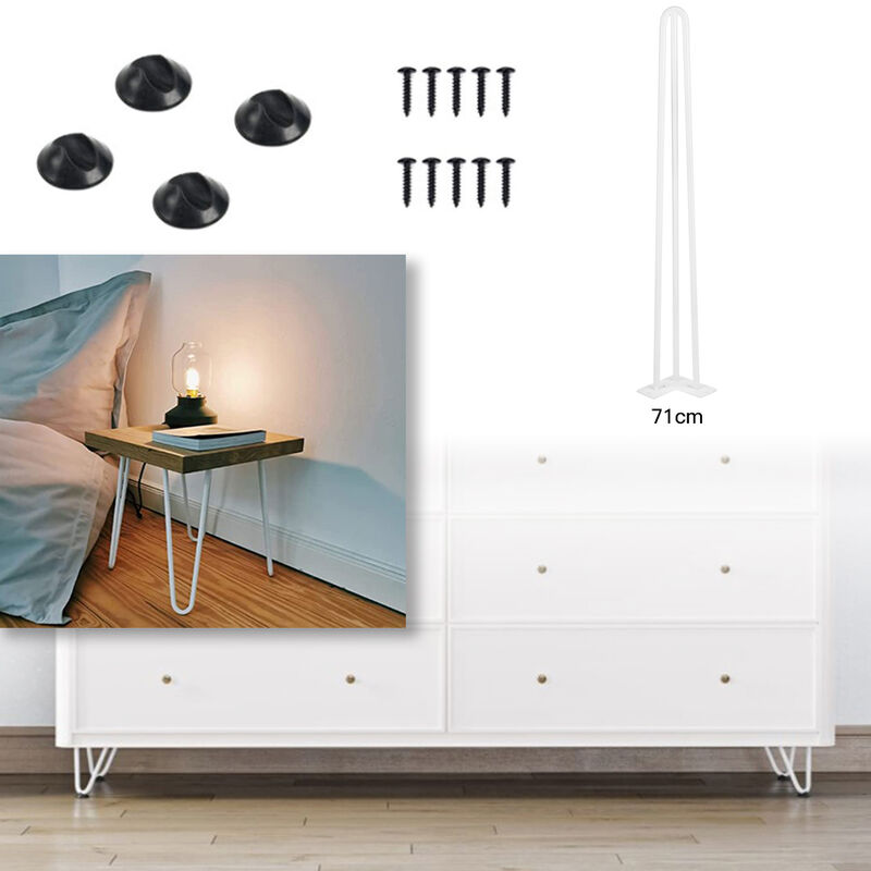 Set 4 pcs Pieds de Table en Métal En Épingle Support de Meuble Hauteur de 71CM (Diamètre du Pôle 12 mm) Blanc
