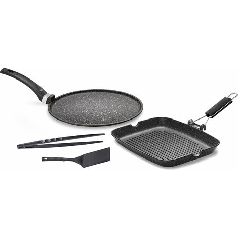 Set 4 Pezzi Bistecchiera + Piastra Multiuso in Alluminio Pressofuso Antiaderente Olympia Hard Cook