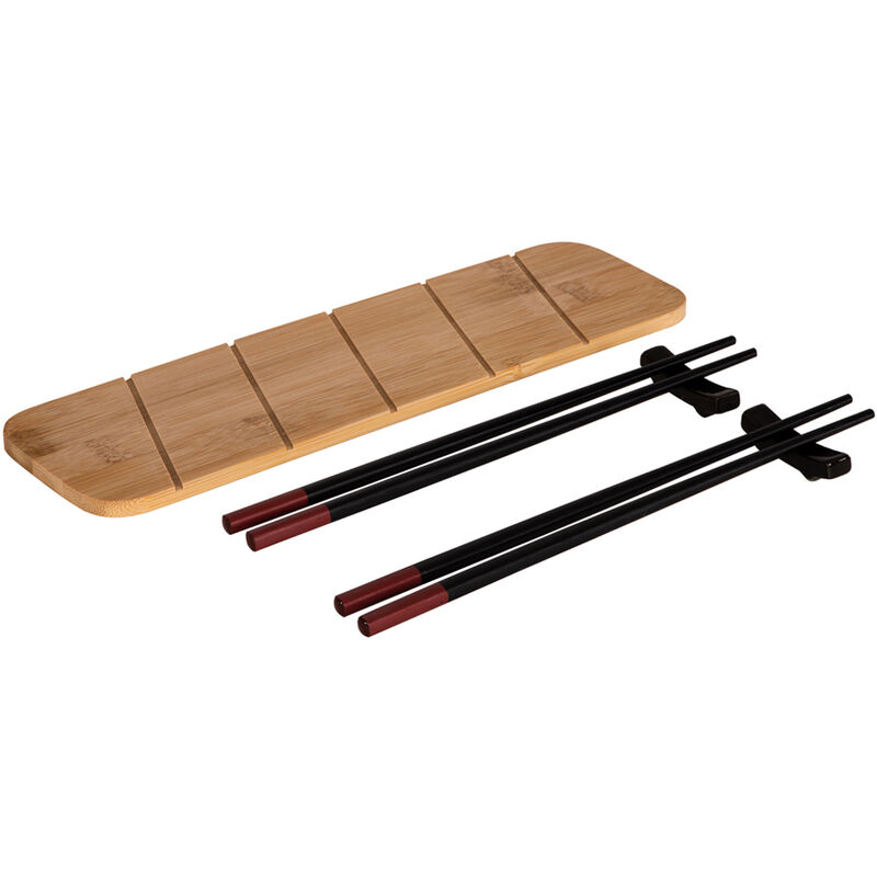 Image of Bakaji - Set 4 Pezzi Sushi Stile Orientale 2 Paia di Bacchette 1 Vassoio 2 Portabacchette