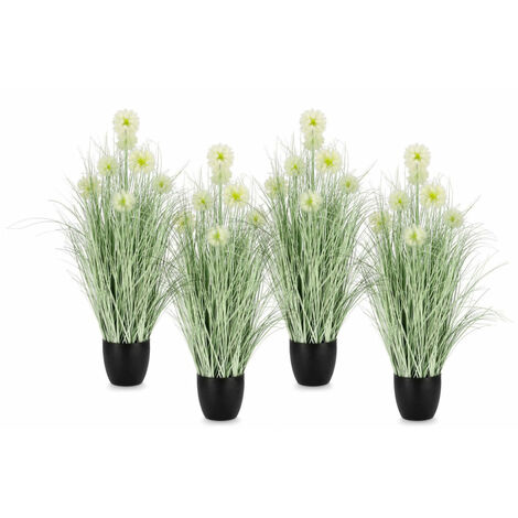 Set 4 Piante Artificiali con Vaso Ø 75x105 cm Cebolla in Plastica Bianco