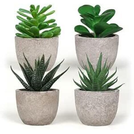 Set 4 Piante Grasse Artificiali con Vaso in Carta Pressata Grigio