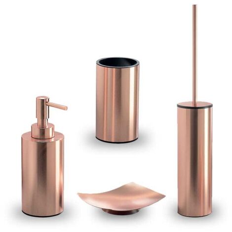 Set 4 Pièces D'accessoires De Salle De Bains À Poser Couleur Cuivre  Copper