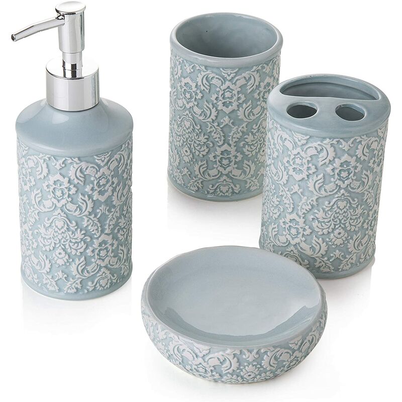 

Establecer 4 piezas en el baño de cerámica. Incluye dispensadores, titulares, vidrio y turquesa clásico.