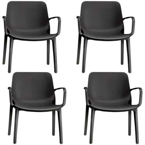 SET 4 poltrona con braccioli Sedia Lounge GINEVRA S-C-A-B Interno ed Esterno antracite Impilabile in Tecnopolimero Rinforzato con Fibra di Vetro Made in Italy