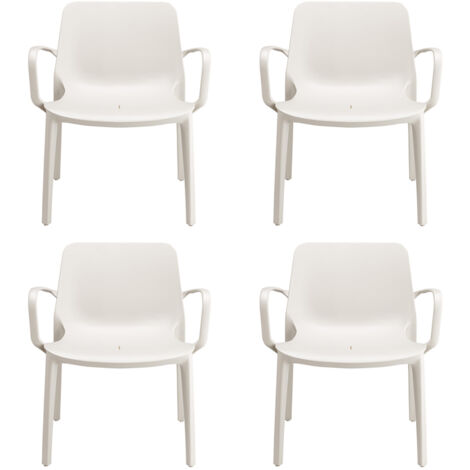 SET 4 poltrona con braccioli Sedia Lounge GINEVRA S-C-A-B Interno ed Esterno LINO Impilabile in Tecnopolimero Rinforzato con Fibra di Vetro Made in Italy