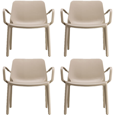 SET 4 poltrona con braccioli Sedia  Lounge GINEVRA S-C-A-B  Interno ed Esterno  tortora Impilabile in Tecnopolimero Rinforzato con Fibra di Vetro Made in Italy