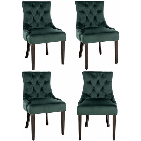 Set 4 poltrone pranzo Aberdeen in velluto Verde scuro antico