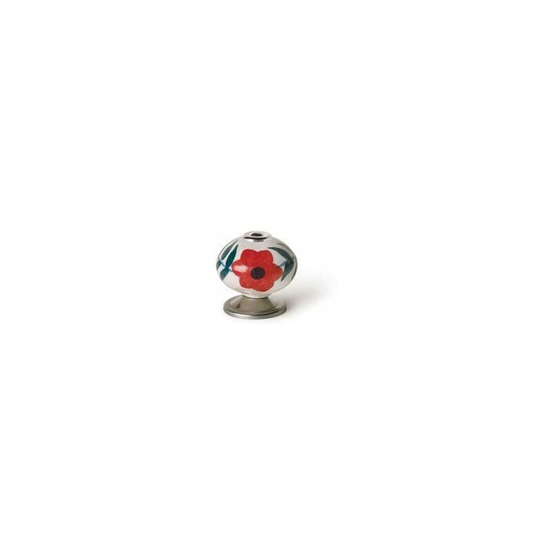 Image of Blister con 4 pomelli tondi per mobili in porcellana finitura fiore rosso mod.e500 ø40mm REI