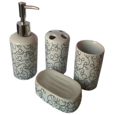 Accessori Da Bagno In Ceramica.Set 4 Pz Accessori Bagno In Ceramica Da Appoggio Design Moderno Fantasia 10626