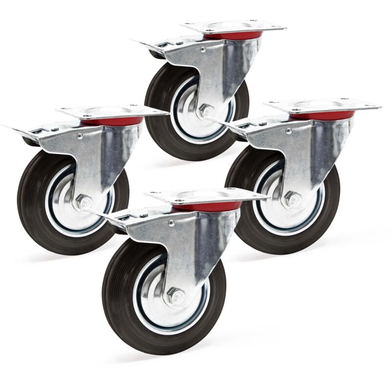 Image of Wiltec - Set 4 ruote piroettanti a doppio arresto per trasporto, gomma piena, 200 mm max 150 kg per ruota