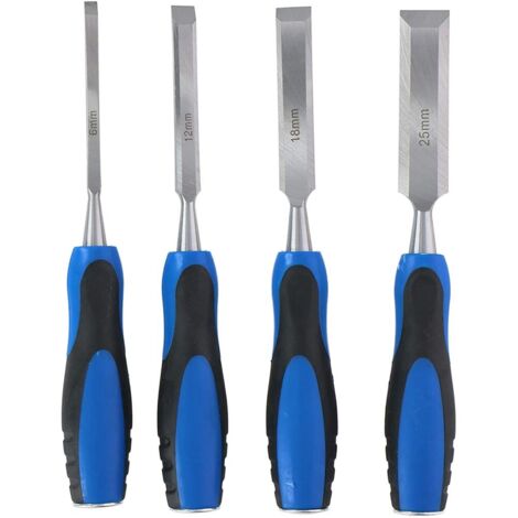 Set 4 Scalpelli per Intaglio Legno Misure 6-12-18-25mm in Acciaio Falegname