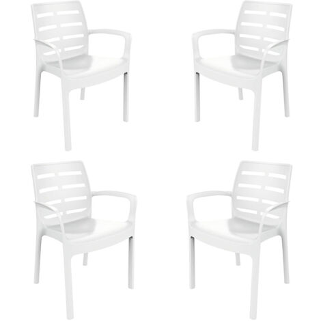 Set 4 Sedia con braccioli in resina Poltrona bianca per interno esterno seduta comoda da balcone terrazza giardino pub bar hotel