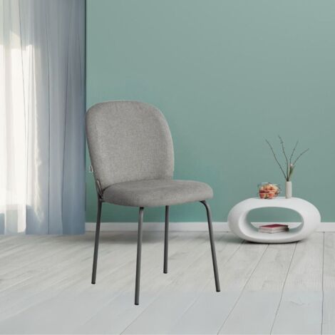 Set 4 Sedia imbottita Turi in tessuto grigio e gambe in metallo