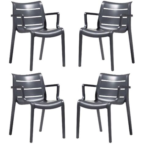 Set 4 Sedia Sunset ANTRACITE S-C-A-B Poltrona con braccioli Impilabile in Tecnopolimero Rinforzato Uso Interno/Esterno Elegante e Robusta – Made in Italy