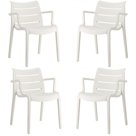 Set 4 Sedia Sunset lino S-C-A-B Poltrona con braccioli Impilabile in Tecnopolimero Rinforzato Uso Interno/Esterno Elegante e Robusta – Made in Italy