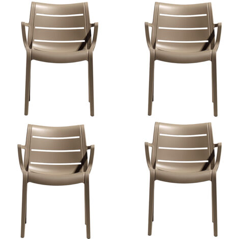 Set 4 Sedia Sunset Tortora S-C-A-B Poltrona con braccioli Impilabile in Tecnopolimero Rinforzato Uso Interno/Esterno Elegante e Robusta – Made in Italy