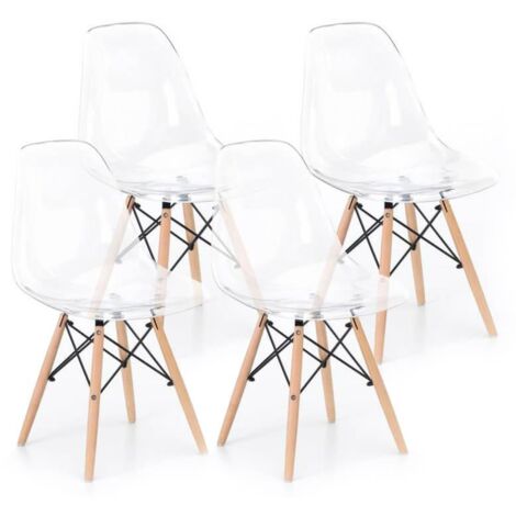 Set 4 Sedie 46x47x82 cm in Legno e Policarbonato Trasparente