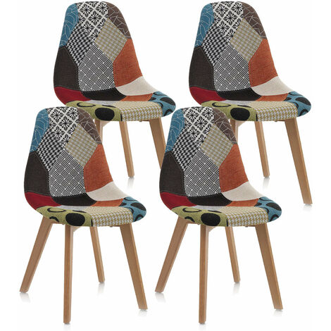 Set 4 Sedie 47,5x43x82,5 cm in Tessuto Patchwork