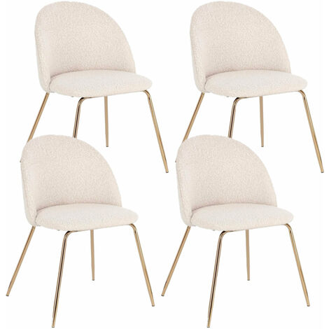 Set 4 Sedie 49x55x77 cm Tanya in Bouclè Oro e Avorio