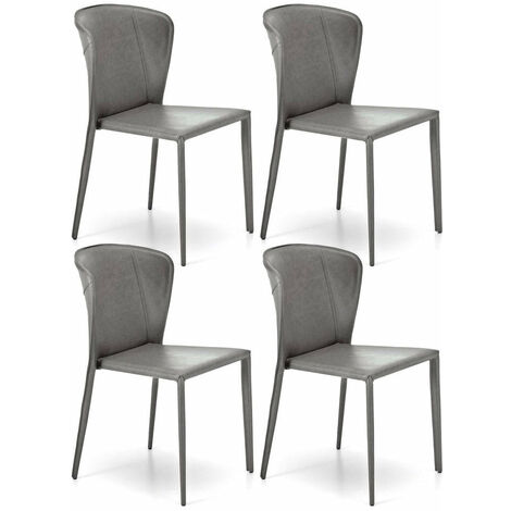 Set 4 Sedie 49x56xH82 cm in Similcuoio Break Grigio Chiaro