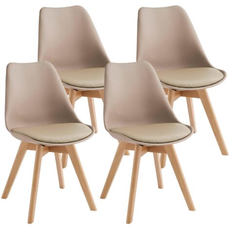 Set 4 Sedie 52x48,5x82 cm in Similpelle e Legno di Faggio Tommy Tortora