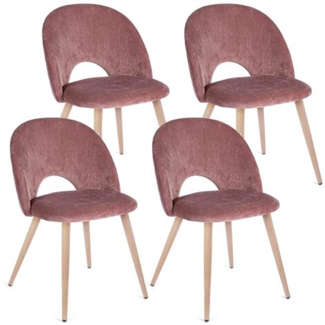 Set 4 Sedie 53x60x82 cm in Poliestere Effetto Velluto Rosa