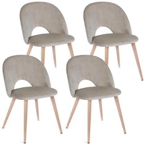 Set 4 Sedie 53x60x82 cm in Poliestere Effetto Velluto Tortora