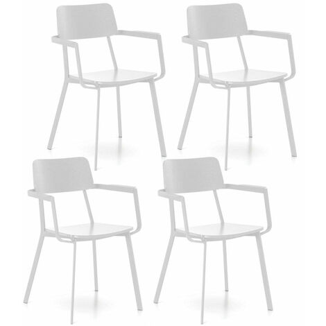 Set 4 Sedie 61x51,5xH82 cm in Legno e Metallo Woody capotavola Bianco