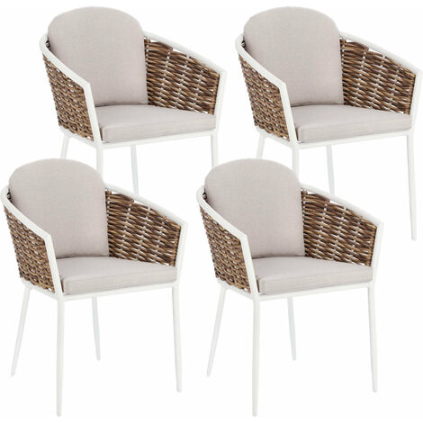 Set 4 Sedie 63x63x79,5h cm con Braccioli e Cuscini Maribela Bianco