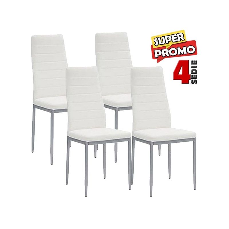 Set 4 Sedie Moderne sala Pranzo Salotto Cucina Seduta Imbottita Ecopelle Bianco