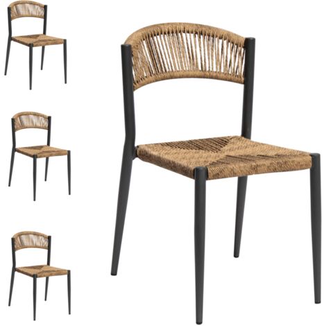 Set 4 Sedie da Esterno Alluminio Impilabili per Bar, Ristornate, Giardino Paglia