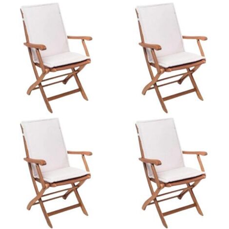 Set 4 sedie da esterno pieghevoli in teak   Set 4 sedie in teak con cuscino e schienale