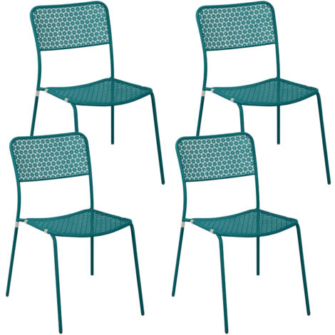 Set 4 Sedie da Giardino 44x45/60x81,5h cm Motivo floreale Aura Turchese