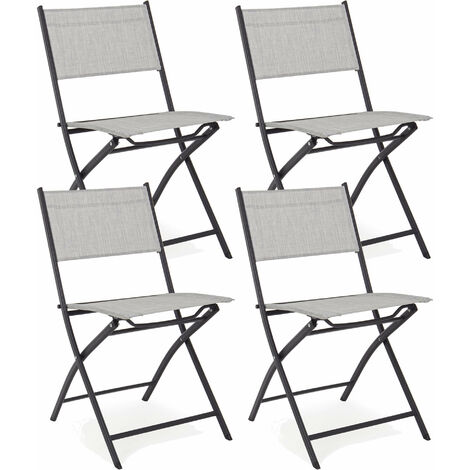 Set 4 Sedie da Giardino 46x58x80 cm in Acciaio e Textilene Martinez Grigio Chiaro