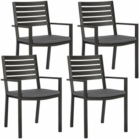 Set 4 Sedie da Giardino 55x56,5x86,5h cm con Braccioli e Cuscini Helina Antracite