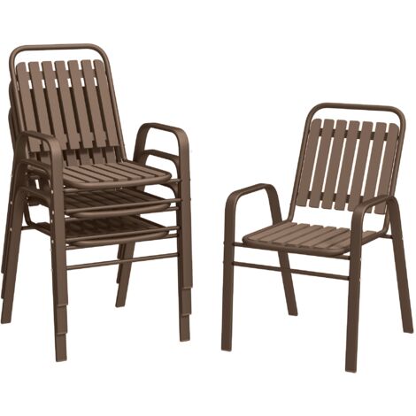 Set 4 Sedie da Giardino 56x66x91 cm Impilabili in Acciaio e PP Marrone Scuro